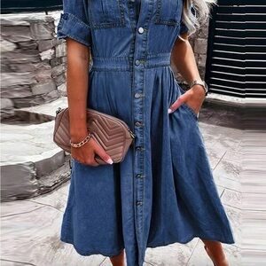 SHEIN Denim Blue Midi Dress